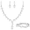 EVER FAITH Set di 3 gioielli per sposa, placcato argento chiaro, zirconcio e perla simulata, filigrana foglia, collana, orecchini, bracciale