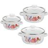 CIYODO Set di 3 pentole smaltate, in smaltato, con coperchio, vintage, in smalto, resistente all'usura, doppia