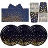 PYAILI Oro Blu Scuro Stoviglie Feste 72 Pezzi Verde Erba Festa della Addobbi Ragazza Compleanno Dambini Articoli Feste Set Include Piatto Usa e Getta Carta Party Tazze Tovaglioli-24 Ospiti