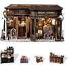 Fsolis Casa delle bambole fai da te in legno, scala 1:24, in miniatura con mobili e protezione antipolvere, artigianato fatto a mano, in miniatura per adolescenti e adulti (Vintage Coffee Shop)