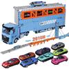LioMaxi Camion Giocattolo per bambini, 201cm Pista da Trasporto Pieghevole Auto Eiettabile e 8 Auto da Corsa in Metallo, camion Porta Macchinine con Luci e Suoni, Regali per Bambini di 3 4 5 6+ Anni