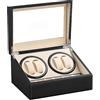 DRAIGERWAY Caricatore automatico per orologi in pelle PU cassa dell'orologio con motore silenzioso alimentatore per orologi automatici, nero-103b