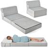 GYMAX Divano Letto pieghevole 3 in 1, Materasso Pieghevole Trasformabile, Materasso da Pavimento con Imbottitura in Spugna e Rivestimento Rimovibile (GRIGIO)