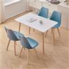 HJhomeheart Set Tavolo da Pranzo e Sedie, 4×Sedie + 1×Tavolo, Design Scandinavia Tavolo Rettangolare Bianco e 4 Sedia Blu