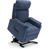 REDÒKASA Poltrona relax elettrica Denver per anziani, 2 motori, 2 o 4 ruote, reclinazione e alzapersona, optional batteria, sponde estraibili, pediera estensibile (CON KIT ROLLER SYSTEM + BATTERIA, Blu)