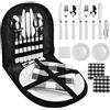 LANSKYLAN 13 Pezzi Set di Posate da Campeggio Kit Stoviglie Campeggio Portatile in Acciaio Inox con Piatti Cucchiaio Forchetta Coltello Burro Apri Bottiglia Tagliere per Campeggio e Picnic, 2 Persone