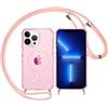 Yoedge Trasparente Glitter Cover Magnetica con Cordino per Apple iPhone 13 Pro 6,1, Custodia Bling Brilla Tracolla Compatibile con MagSafe Magnetico Ricarica Wireless Case per iPhone13 Pro, Rosa
