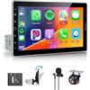 Hodozzy 1 Din Stereo Auto con Wireless CarPlay e Android Auto, Autoradio con Schermo Tattile Rotabile IPS da 10,1 con Bluetooth 5.2/Mirror Link/AM/FM/RDS/EQ/USB/SWC + Telecamera Posteriore