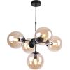 Light Home LH Light-Home Imperia Lampadario a Sospensione - Lampadario per Soggiorno Camera da Letto e Cucina - Lampade a Sospensione in Metallo con Paralume Vetro - E14-5 Luce - Nero Base e Oro