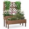 FANTASK Fioriera con traliccio in legno di abete, traliccio da giardino con 2 cassette, aiuola rialzata con traliccio e foro di drenaggio, fioriera per giardino, cortile, balcone (marrone)