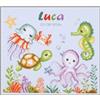 VERVACO Kit Punto Croce Contato ANIMALI MARINI Annuncio Nascita Punto Croce ca. 32 x 28 cm Regalo Personalizzato Set Fai Da Te Attività Creative Adulti Benvenuto Bambino Cross Stitch