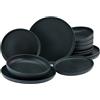 CreaTable, Serie uno BLACK 22979 - Set di piatti in gres porcellanato, lavabile in lavastoviglie e microonde, made in Portogallo