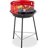 Relaxdays Barbecue a Carbonella con Paravento, Ø 37 cm, Grill a Carbone da Esterno, Giardino e Campeggio, Nero Rosso