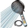Cobbe Soffione Doccia con Filtro a 20 Fasi, Soffione Anticalcare con Tubo da 1,5 m, Soffione Doccia ad Alta Pressione e Risparmio Idrico con 6 Tipi di Getto, Colore Marrone Oliva
