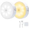 FWoche Luce Notturna LED, FWoche Luce calda e luce bianca, Luce Armadio con Sensore di Movimento, Lampada LED USB ricaricabile con Magnetica, per Soggiorno, Camere da Letto, Scale, Armadi, Cucine, 2 Pezzi