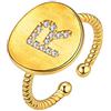 Suplight Donna Anello Aperto Regolabile Fascia Lettera I‎niziale Maiuscola Nome Alfabeto A-Z Gioiello alla Moda Delicato Placcato Oro 18K Regalo Natale Compleanno Oro Lettera R