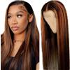 Creuost 4x1 HD Lace Frontal Human Hair Wig Body Wave 150% Density Parrucca Donna Capelli Veri Umani p4/30 Highlight Brown Brazilian Virgin Hair Pre Plucked Baby Hair No Tangle 16 Inch
