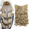 Gairyan Extension Capelli Filo Invisibile Secret Hair Extension Clip Capelli Finti Fascia Unica Wire Trasparente Capelli Sintetici Naturali Lunghi Ondulati Ricci Mossi 45cm per Donna - Sporca bionda