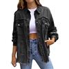 KJDWJKJRF Oversized, giacca di jeans da donna, a maniche lunghe, con taglio alla moda, casual, con lavaggio casual, giacca di jeans strappata da donna, A nero, XXL