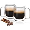 CNNIK Latte macchiato, bicchieri da caffè a doppia parete, per cappuccino, set da 2 pezzi, 350 ml, bicchieri da tè a doppia parete con cucchiaio, sottobicchieri da cappuccino