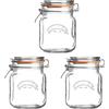 Kilner Set di 3 barattoli quadrati in vetro ermetico da 1 litro (1000 ml) per conservare chicchi di caffè, decapaggio, verdure, chutney, pasta, noci, senza BPA, lavabili in lavastoviglie