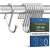 Blau Marité 10 ganci in metallo a forma di S con sistema anticaduta, per armadio e organizzazione multiuso, Argento, per barre fino a 1,5 cm di diametro