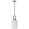 ZTTECH Lampada a Sospensione in Vetro Bianco con Paralume in Vetro Rigato e Finitura Bronzo, Lampada a Sospensione Moderna Retro Plafoniera (140mm)