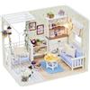 CUTEROOM Kit in Miniatura Fatto a Mano da casa delle Bambole in Legno Fai-da-Te - Modello di Soggiorno a LED e Tutti i mobili