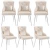 Shye Sedia da pranzo con motivo a bottoni, poltrona imbottita, sedie con gambe in metallo, moderna poltrona lounge, camera da letto, soggiorno con cuscino lombare (set da 6, beige)