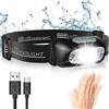 Glangeh Torcia Frontale, Lampada Frontale con Sensore Movimento, USB Ricaricabile, Batteria 1200mAh, IPX6 Impermeabile Torcia da Testa con 4 Modalità di Luce, Accessori per Lanterne da Campeggio/Pesca