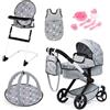 Bayer Design 17007AB carrozzina per bambole, passeggino, con seggiolone, borsa, sacco a pelo, palestrina e accessori in plastica