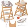 hauck Sediolone Pappa Alpha Move Newborn Set - Seggiolone Pappa Legno Evolutivo Da 0 Mesi con Sdraietta Dondolo Neonati, Cuscino e Vassoio - Legno, Beige