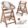 hauck Seggiolone Pappa Alpha Plus Newborn - Sediolone Pappa Bimbi con Sdraietta Neonati Dondolo e Cuscino - Seggiolone Evolutivo Legno - (Classic, Noce)