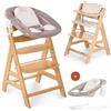 hauck Seggiolone Pappa Alpha Plus Newborn - Sediolone Pappa Bimbi con Sdraietta Neonati Dondolo e Cuscino - Seggiolone Evolutivo Legno - (Classic, Naturale)