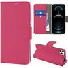 N NEWTOP Cover Compatibile con Apple iPhone 12/12 PRO, HQ Lateral Custodia Libro Flip Chiusura Magnetica Portafoglio Simil Pelle Stand (Fucsia)