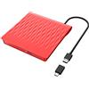 LPUNCD DVD CD Esterno USB 3.0 & Type-C, Masterizzatore DVD Portatile CD DVD +/-RW ROM DVD Drive per Laptop, Desktop, iMac, MacBook Air/Pro, Compatibile con Win11/10/8/7/XP/Linux/Vista/MacOS, Rosso
