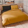 PETTI Artigiani Italiani - Set Copripiumino Matrimoniale 250x200 cm (2 Federe 50x80 cm Incluse), Parure Copripiumino Morbida Microfibra Tinta Unita Giallo Ocra - Nero