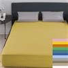 Home Tresor - Lenzuolo Matrimoniale Sotto con Angoli 100% Cotone Certificato Oeko-Tex Fresco e Traspirante Coprimaterasso con Elastico Due Piazze 170/180 x 190/200 cm Mon Ami Giallo