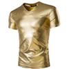 SamHeng T-shirt metallizzate da uomo, tuniche lucide effetto bagnato a maniche corte per abbigliamento da club, camicetta tinta unita con scollo a V, magliette casual slim fit per costumi da ballo, discoteca
