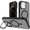 YANJIEER ESONG Magnetica Cover Per iPhone 15 Pro con Supporto per Fotocamera,Compatibile con MagSafe,Custodia Rigida Antiurto Protezione Militare,Traslucida Opaca Posteriore Case Nero