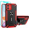 Cuoqing Cover iPhone 11, iPhone 11 Custodia con Pellicola, Grado Militare Anello Ring Supporto Case TPU Bumper Silicone Custodie per iPhone 11 (rosso)