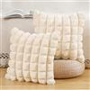 Madizz 2 Pezzi A quadretti Federe in pelliccia sintetica peluche Copricuscini Morbido Decorativo Fodere per Cuscino Lusso Stile Arredi per Casa Divano Letto Beige 60x60 cm