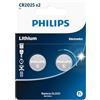 Philips Batterie a Bottone CR2025-2 Pezzi - Batteria a Bottone 3V/150 mAh - Adatte per Orologi, Calcolatrici e Portachiavi - Batteria al Litio