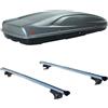 PROPOSTEONLINE Set BOX + Barre Portatutto realizzato per SUZUKI GRAND VITARA 1998-2005 capiente 390 Litri in Grigio scuro con Chiave Barre 127 CM c/Serratura