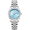 SHENGKE Donna cristallo accentato con banda in lega d'acciaio solido orologio Elegante vestito orologi al quarzo calendario per le donne (Argento e blu cielo)