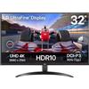 Lg Monitor PC 31,5 Pollici 4K Ultra HD Display LCD UltraFine Classe F HDMI DisplayPort HDR DCI-P3 - 32UR500K-B