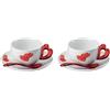 Guzzini - Love, Set 2 Tazze Cappuccino con Piattini e Cucchiaini - Rosso, 30,5 x 17 x h11,5 cm - 11440065