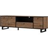 Forte SEWILL Mobile TV con 3 ante e 1 cassetto, in legno, rovere coloniale/nero, 180,8 x 52,8 x 42 cm