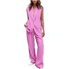 Generic Vestito da donna in due pezzi, senza maniche, pantaloni larghi, da lavoro, casual, leggings da donna con motivo, Lilla, M
