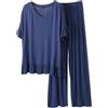 Generic Pigiama Donna da Donna, Top a Maniche Corte e Pantaloni Lunghi Pigiama Estivo Donna Pigiama Primaverile Donna (Navy, XL)